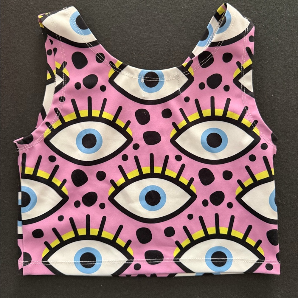 Lola + The Boys Multicolor Eye Pattern Crop Top
